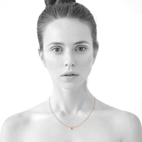 Initials Brick Alphabet Letter Necklace Rose Gold Layered Steel Jewellery